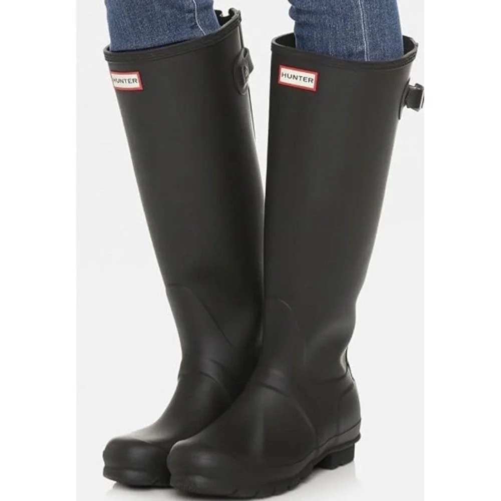 Hunter Original Tall Boots Adjustable Buckle Matte Black Women's Pull On Size 6